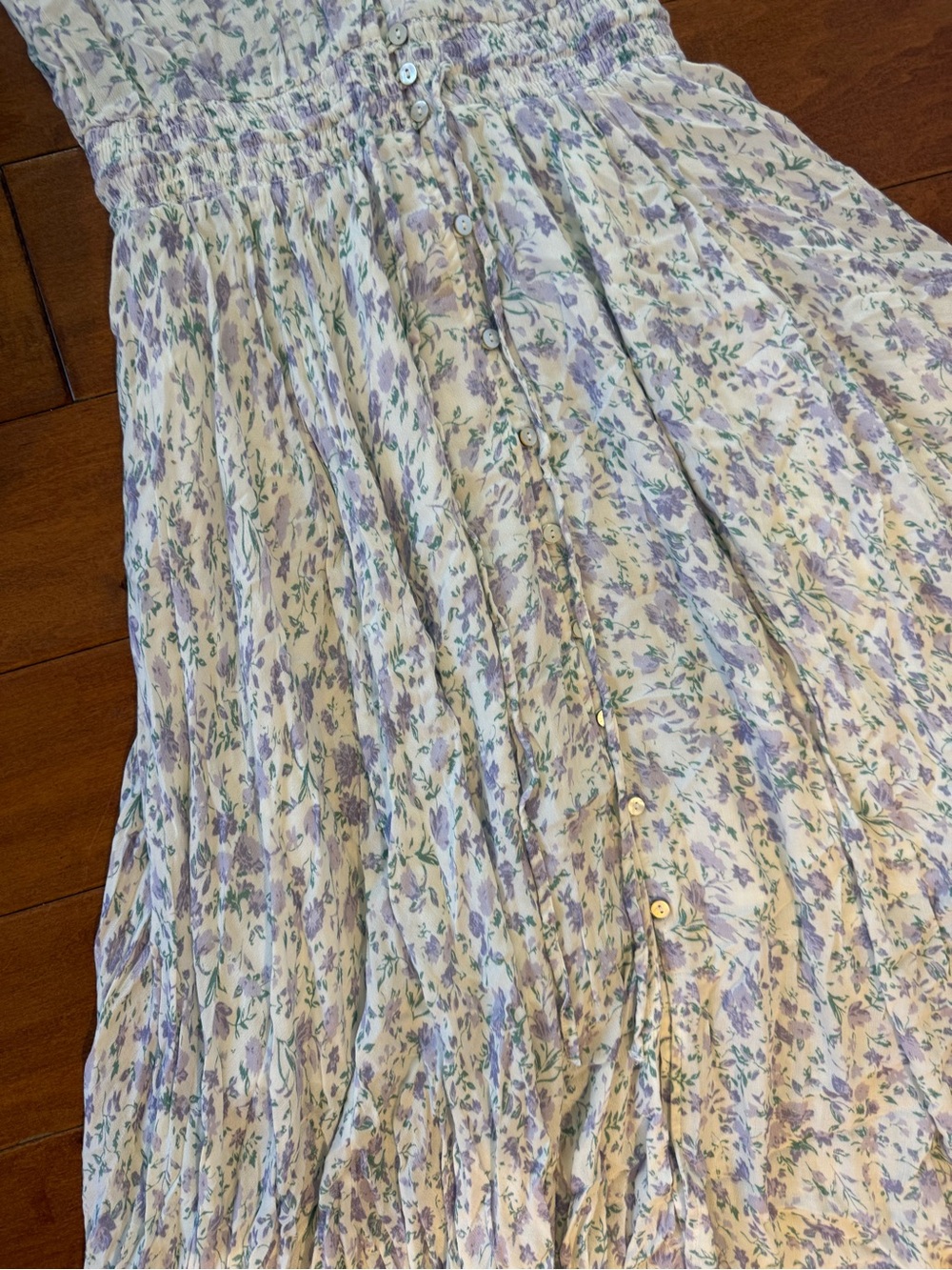Lucky Brand Light Blue Floral Midi Dress with Puff Sleeves Size XS - Picture 5 of 6